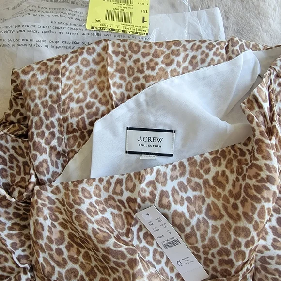 NWT J. Crew One-shoulder ruffle-hem dress in leopard, size 2